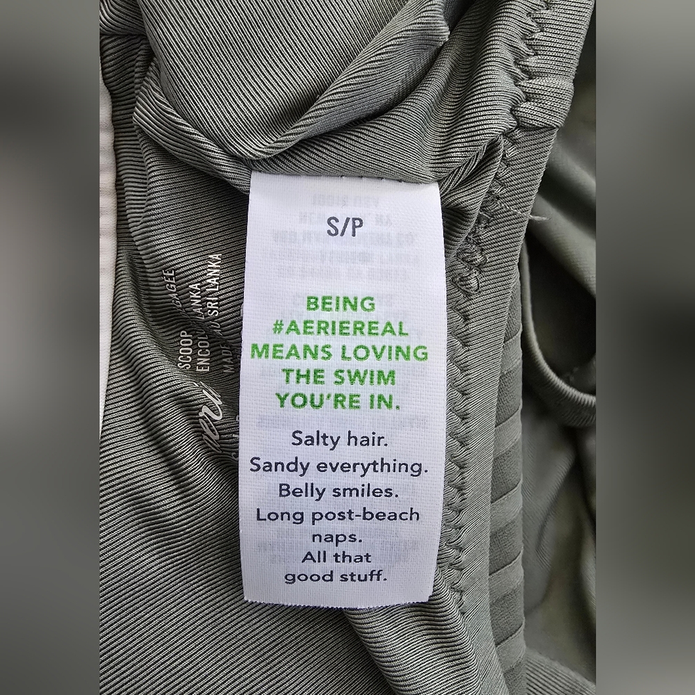 Aerie Wide Rib Scoop Longline Bikini Swim Top Olive Green Small Like New UPF 50 - Picture 5 of 10